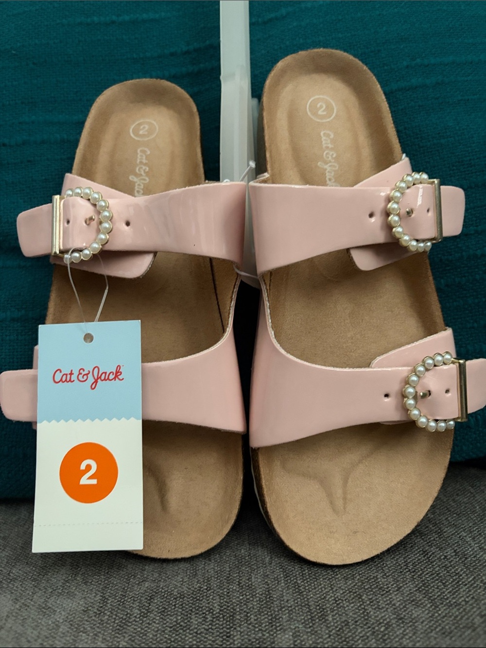 Cat & Jack Pink Pearl-Buckle Double-Strap Slide Sandals